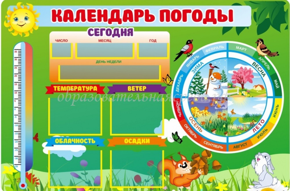 Стенд "Календарь природы" с магнитным градусником 0,75*0,5м