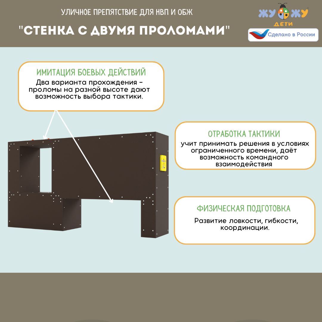 Уличное препятствие для НВП и ОБЖ: "Стенка с двумя проломами"