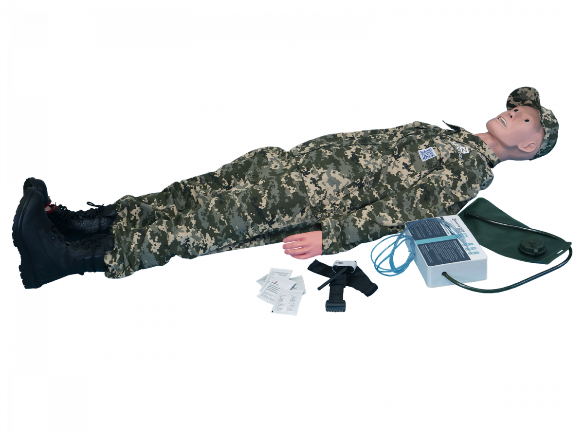Робот-тренажер взрослого для отработки сердечно-легочной реанимации (в том числе безвентиляционной), оказания первой помощи при артериальном кровотечении, возможностью перевода пострадавшего в устойчивое боковое положение