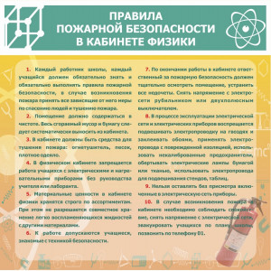Стенд "Правила пож. безопасности в кабинете физики" арт. ШК-2107