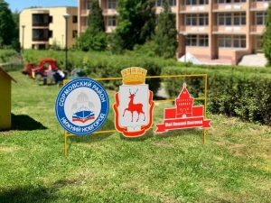 Декоративный забор "Герб района, Герб города, Нижегородский кремль"