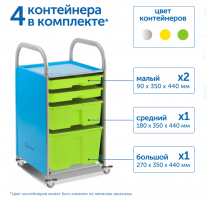 Мобильный стеллаж S с 4 контейнерами 1126х410х475 мм